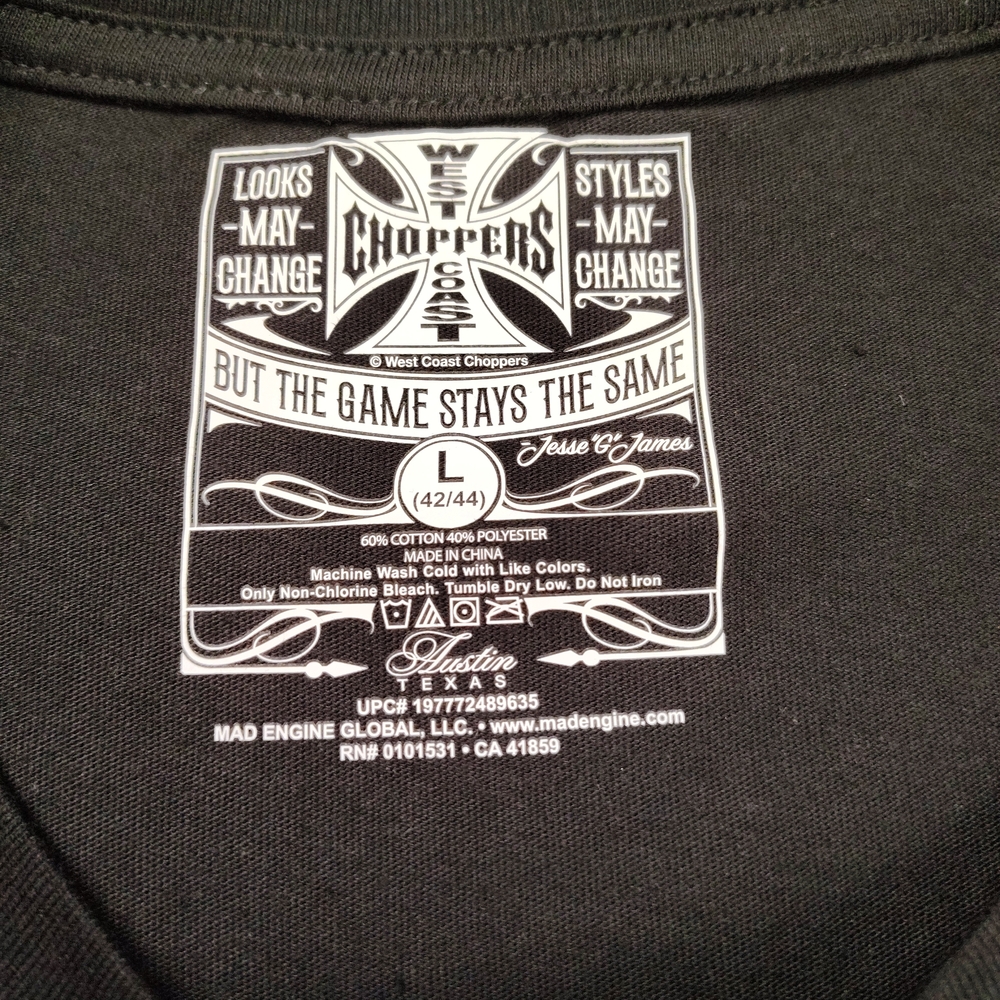 West Coast Choppers Black Mens Shirt Sleeve Graphic Tee Size Large - Picture 3 of 5
